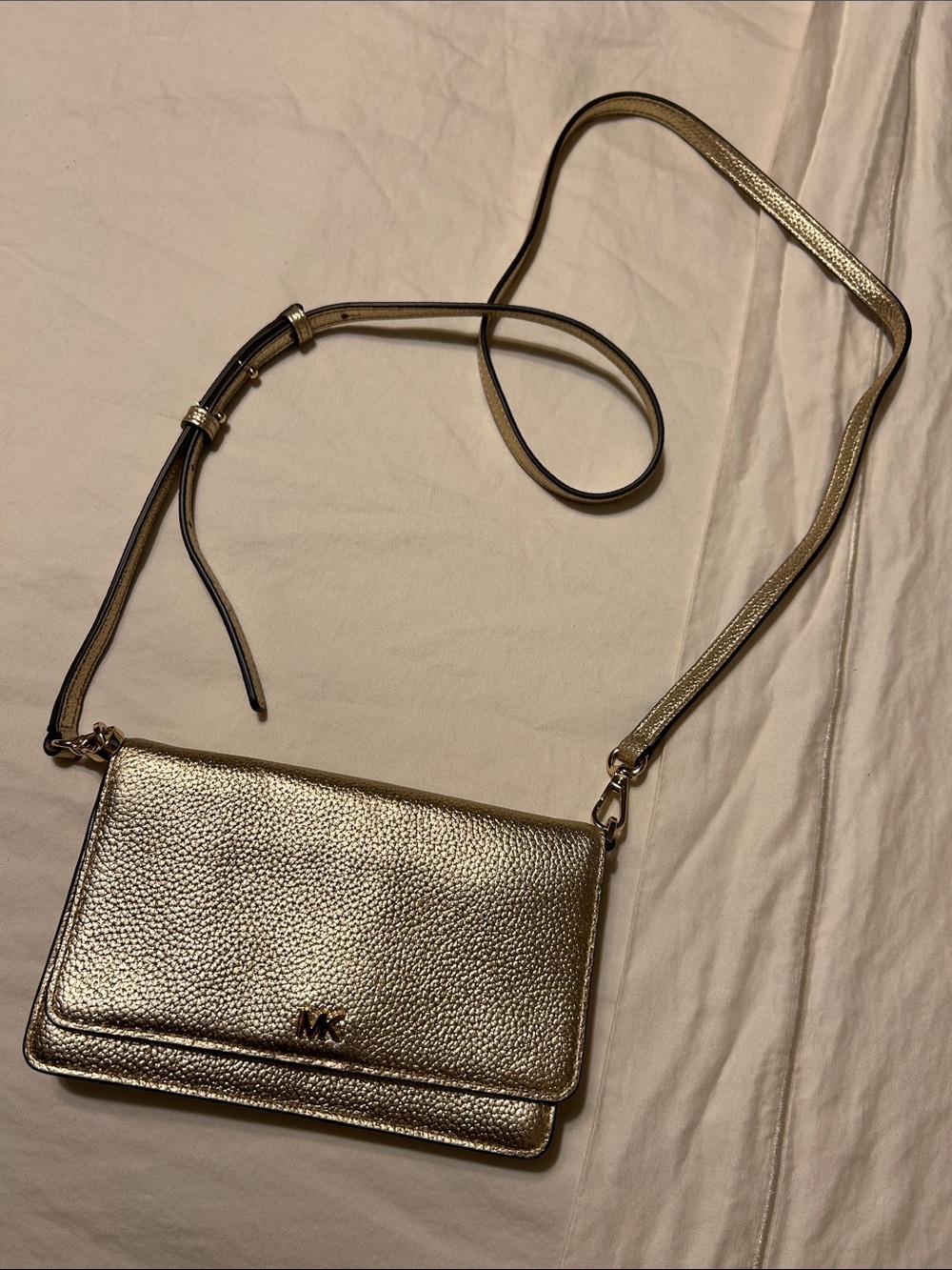 Michael Kors Metallic Gold Pebbled Leather Crossbody Bag